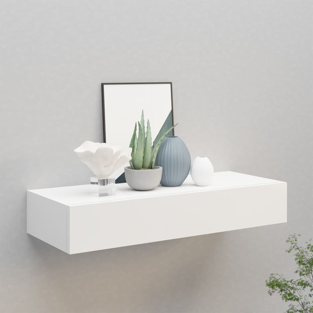 White wall drawer shelf 60x23.5x10 cm MDF