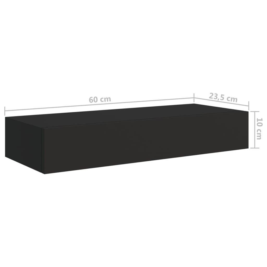 Schwarz -Wandschubladenregal 60x23.5x10 cm MDF