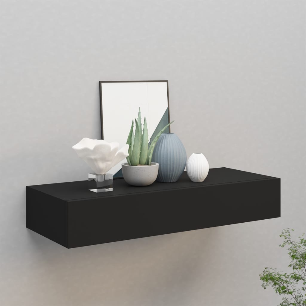 Black wall drawer shelf 60x23.5x10 cm MDF