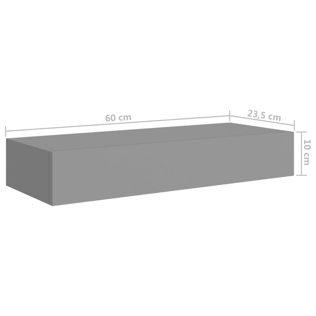 Graue Wandschubladenregal 60x23.5x10 cm MDF