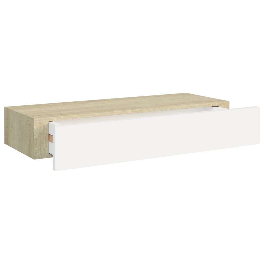Scaffali del cassetto da parete 2 pezzi querce e bianco 60x23.5x10cm MDF