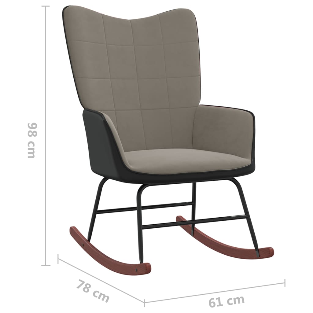 Light gray velvet and PVC rocking chair