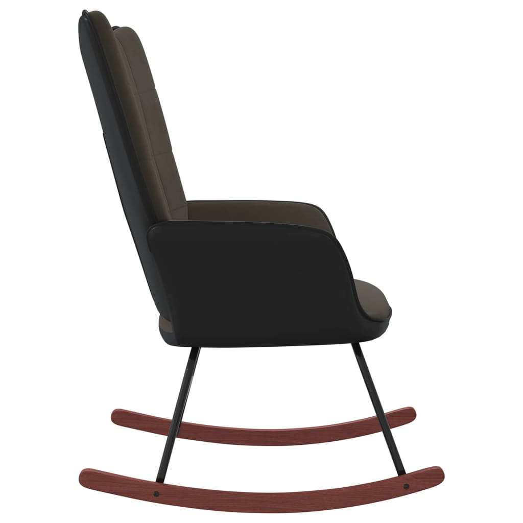 Velvet and PVC dark gray rocking chair