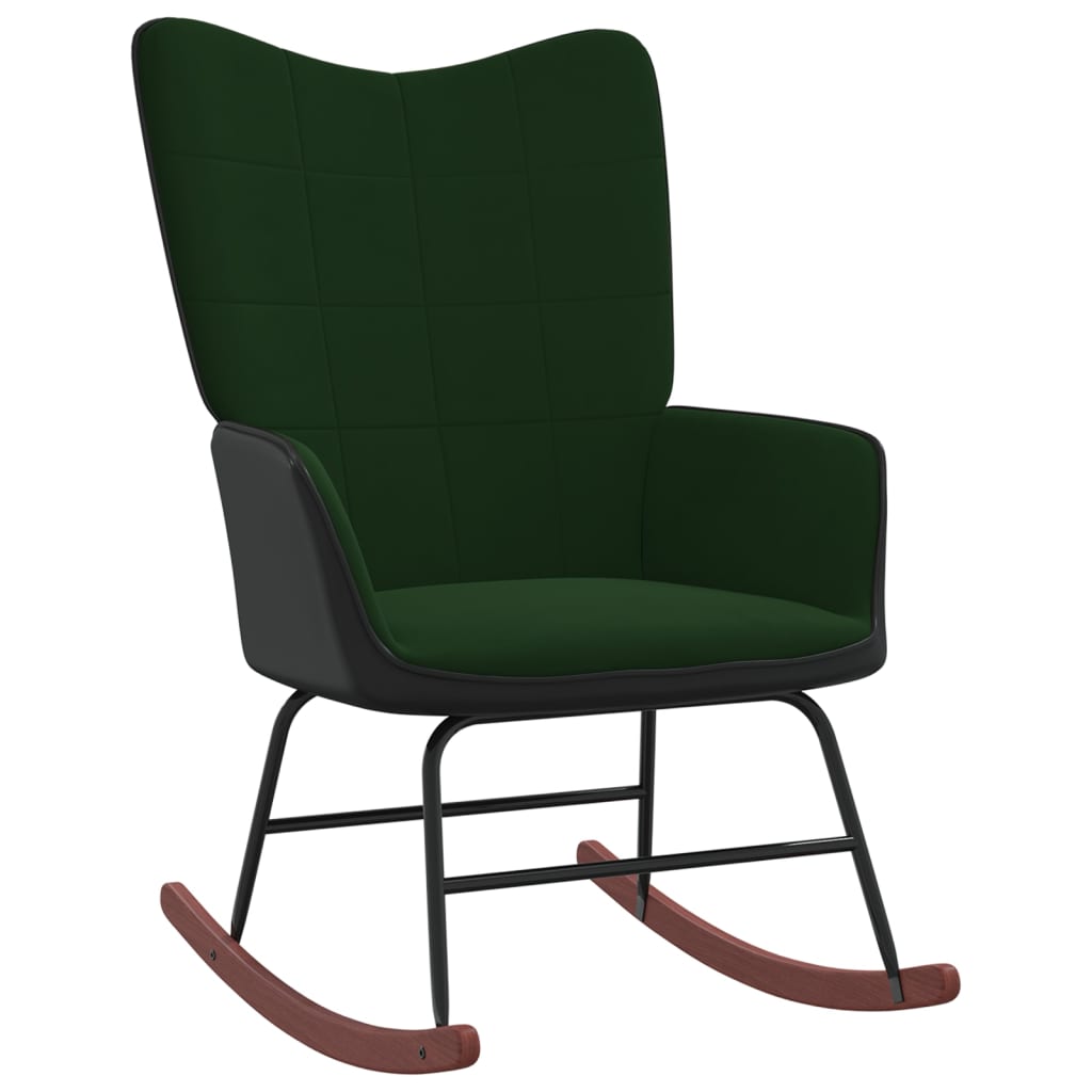 Velvet and PVC dark green rocking chair