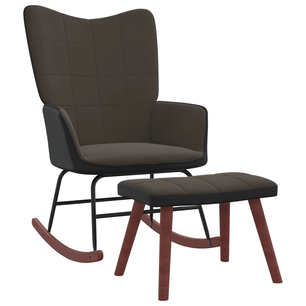 Running chair with dark gray velvet and pvc footrests
