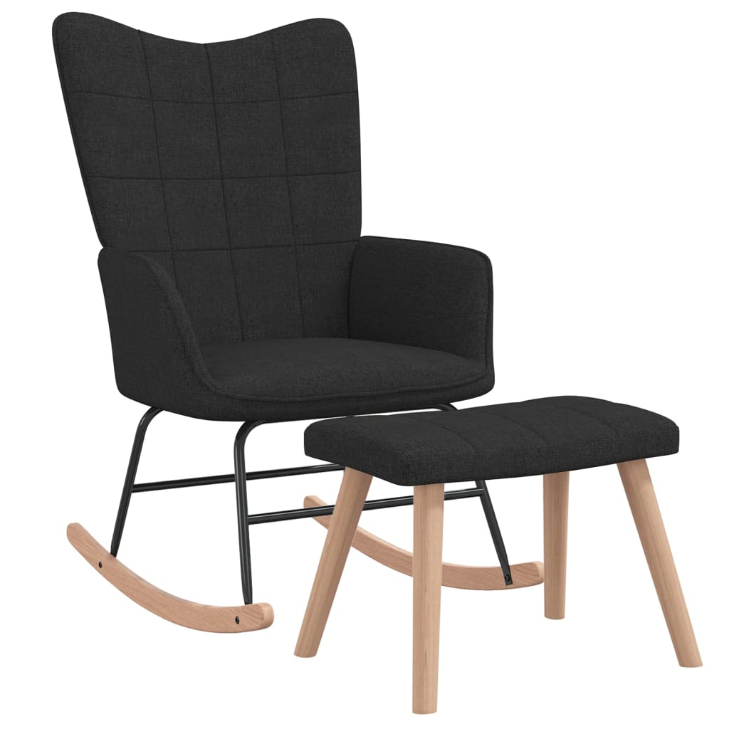 Chaise à bascule avec tabouret Noir Tissu
