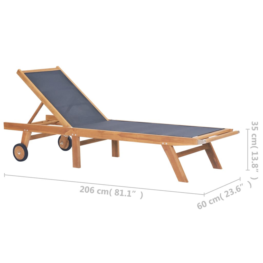 Foldable loungers with 2 pcs teak and textilene casters