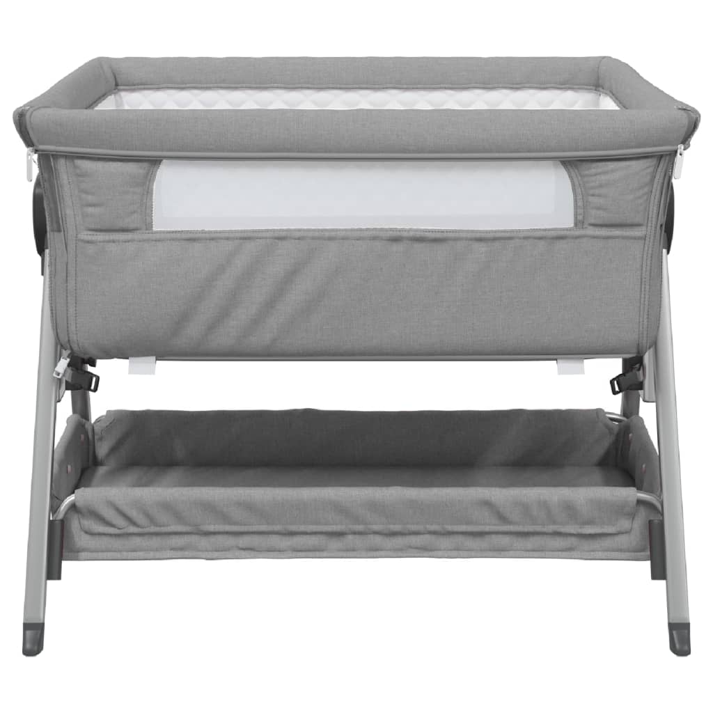 Baby bed with light gray mattress flax fabric