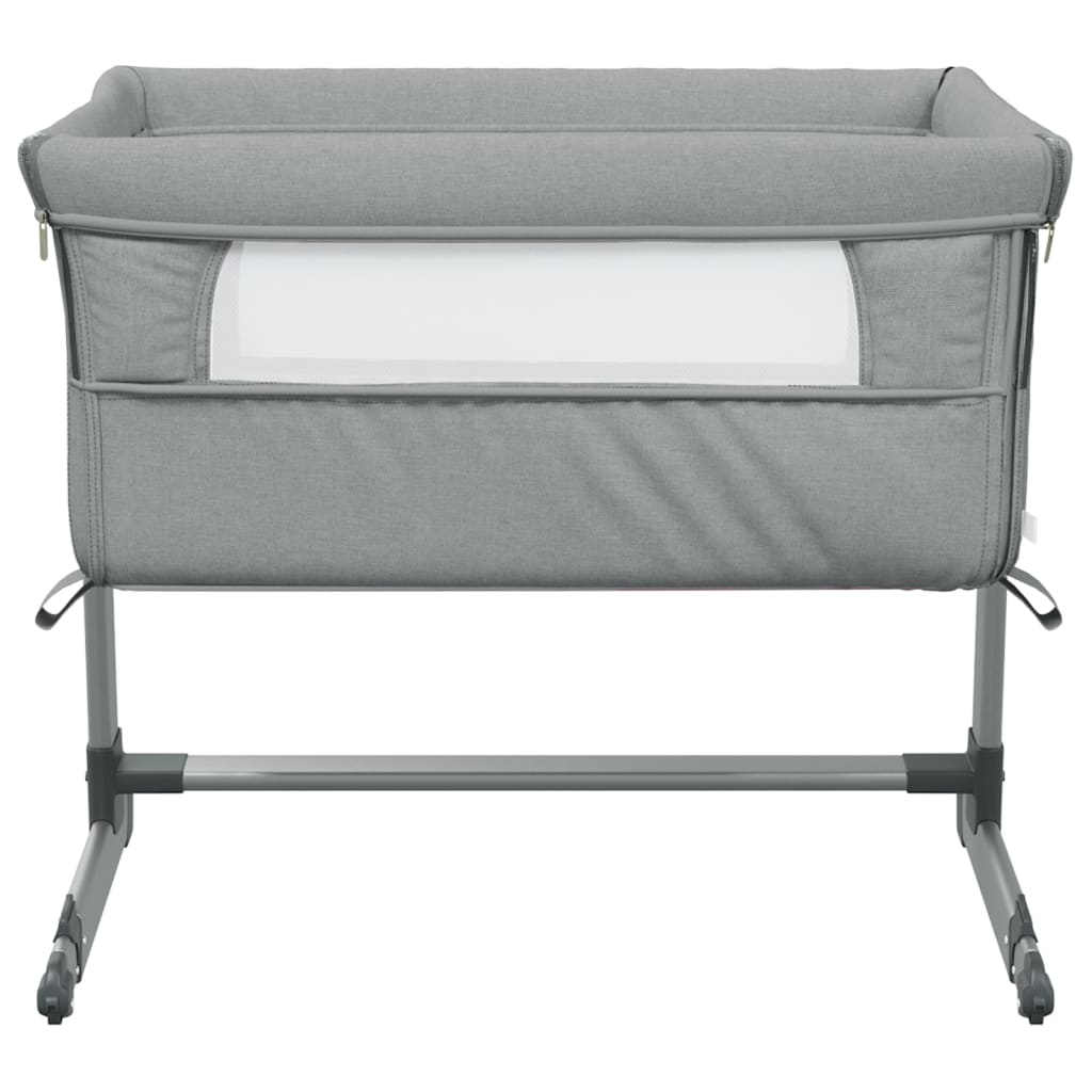 Baby bed with light gray mattress flax fabric