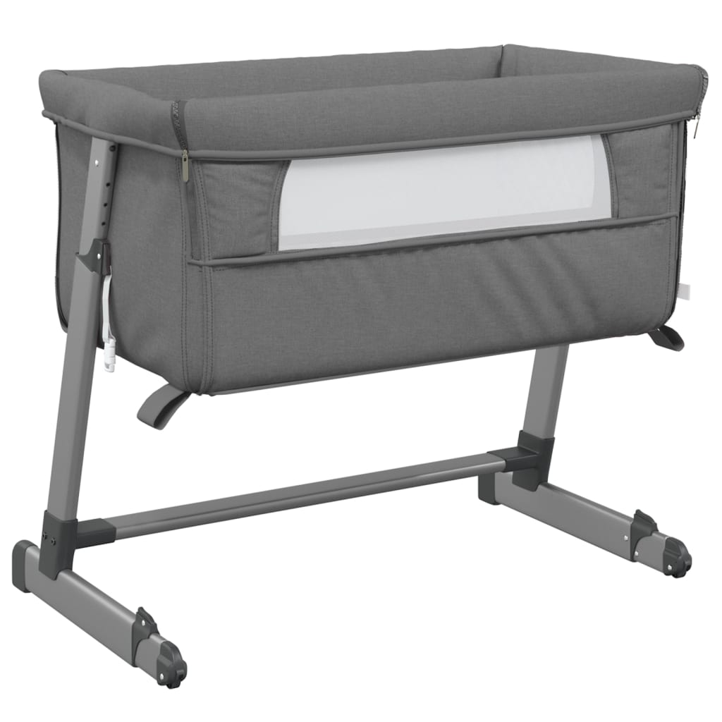 Baby bed with dark gray mattress flax fabric