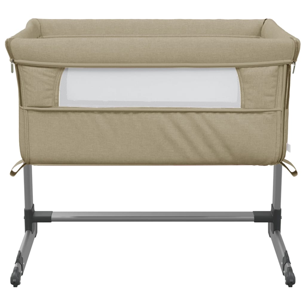 Baby bed with taupe flax fabric mattress