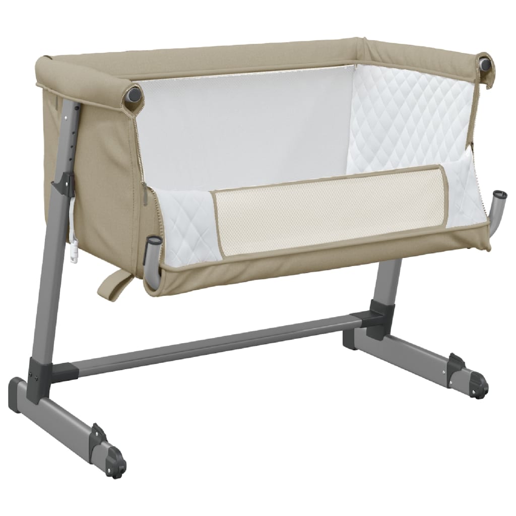 Baby bed with taupe flax fabric mattress