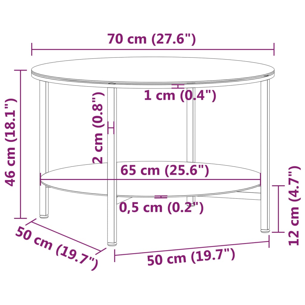 Schwarzer und transparenter Tee Tabelle 70 cm getempertes Glas