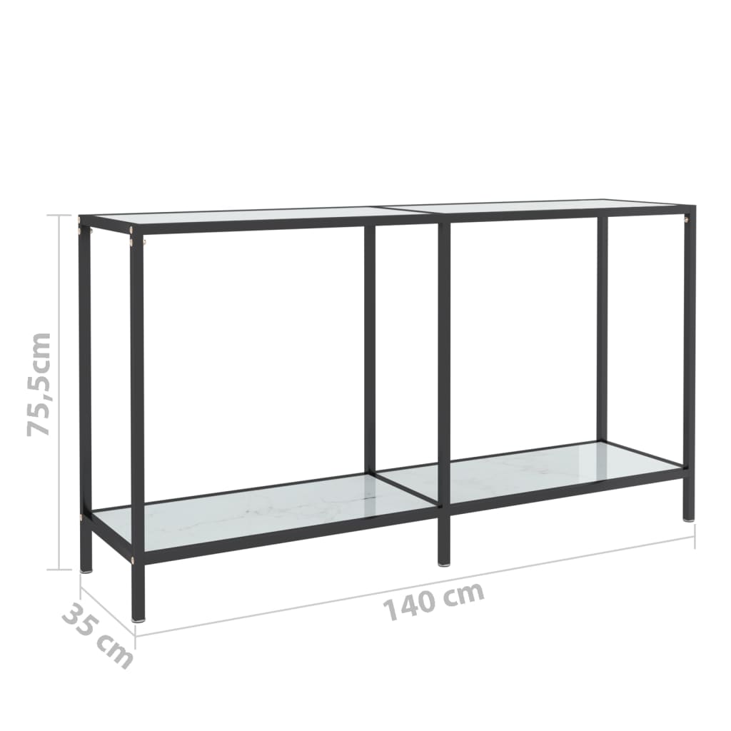 White console table 140x35x75.5 cm tempered glass