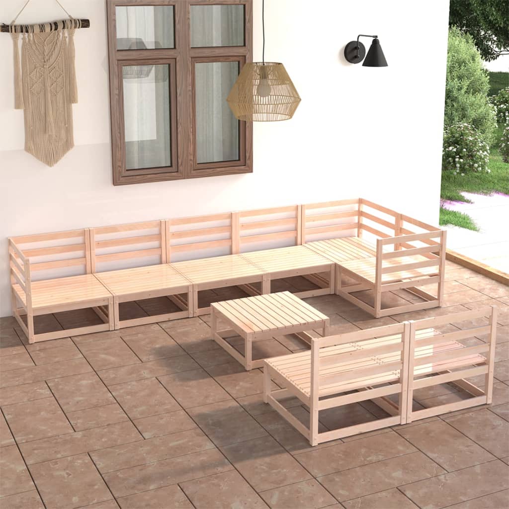 Salon de jardin 9 pcs bois de pin massif