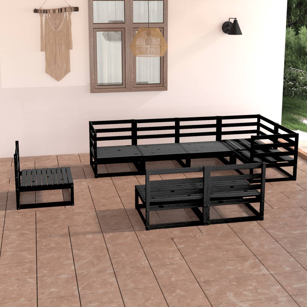 Salon de jardin 8 pcs noir bois de pin massif