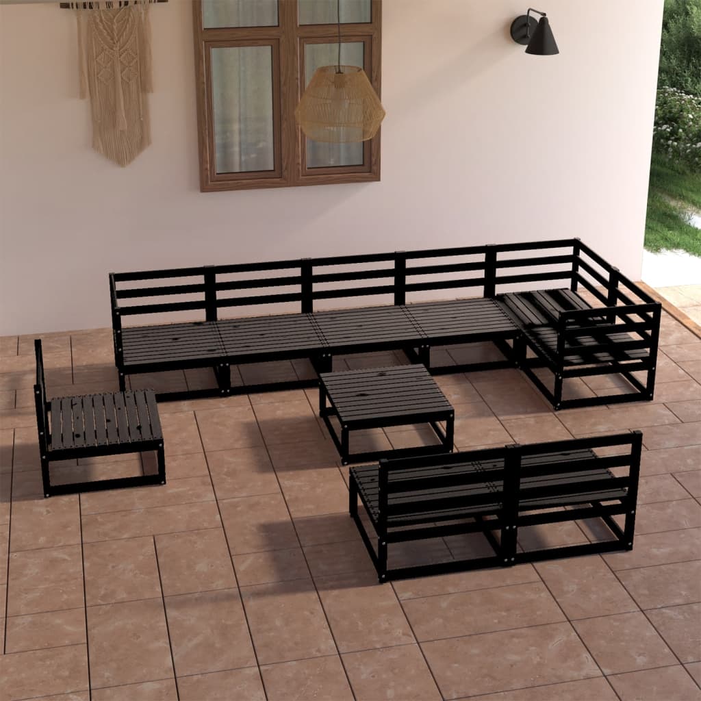 Salon de jardin 12 pcs noir bois de pin massif