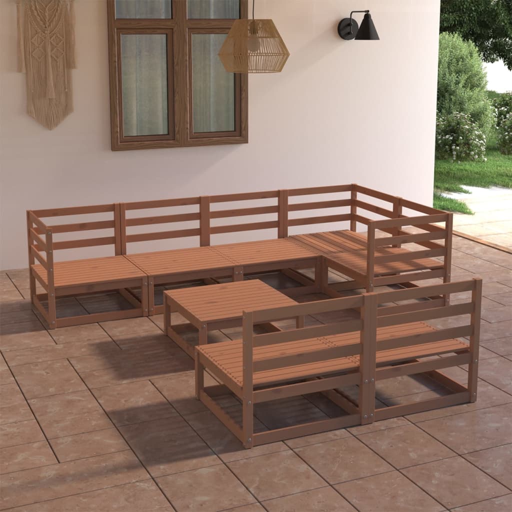 Garden furniture 8 pcs brown honey solid pine wood