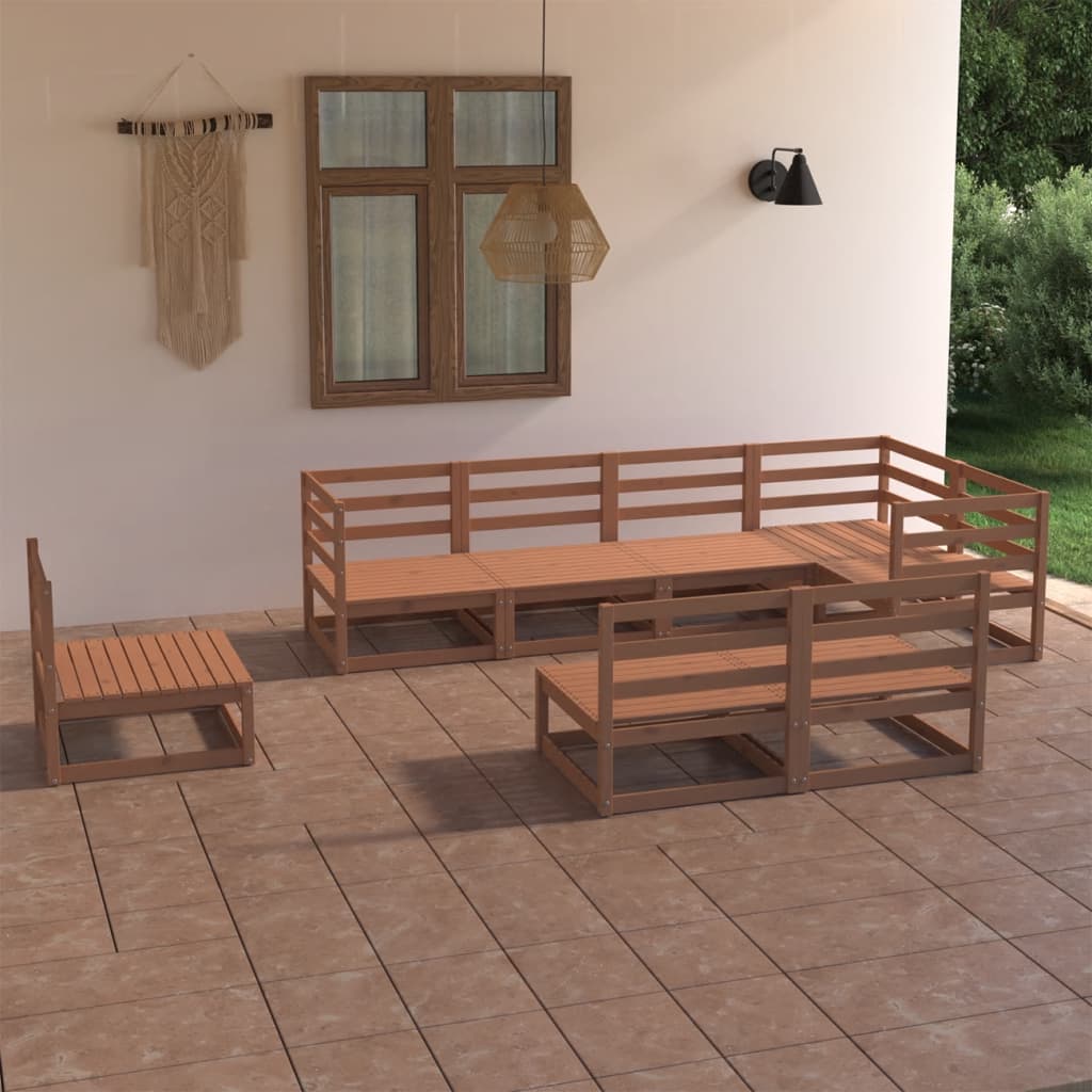 Salon de jardin 8 pcs marron miel bois de pin massif