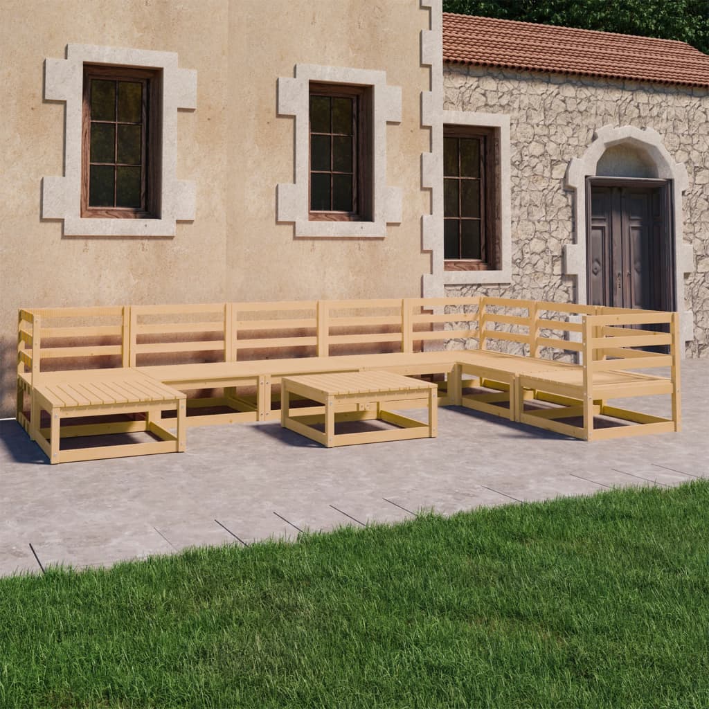 Salon de jardin 9 pcs bois de pin massif