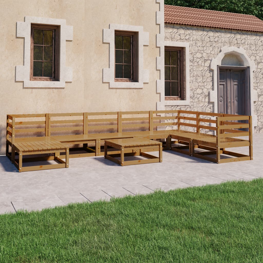 Salon de jardin 9 pcs marron miel bois de pin massif