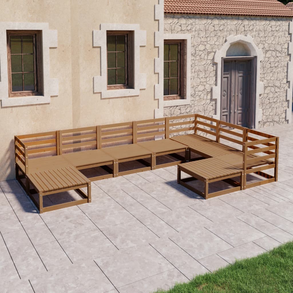 Salon de jardin 9 pcs marron miel bois de pin massif