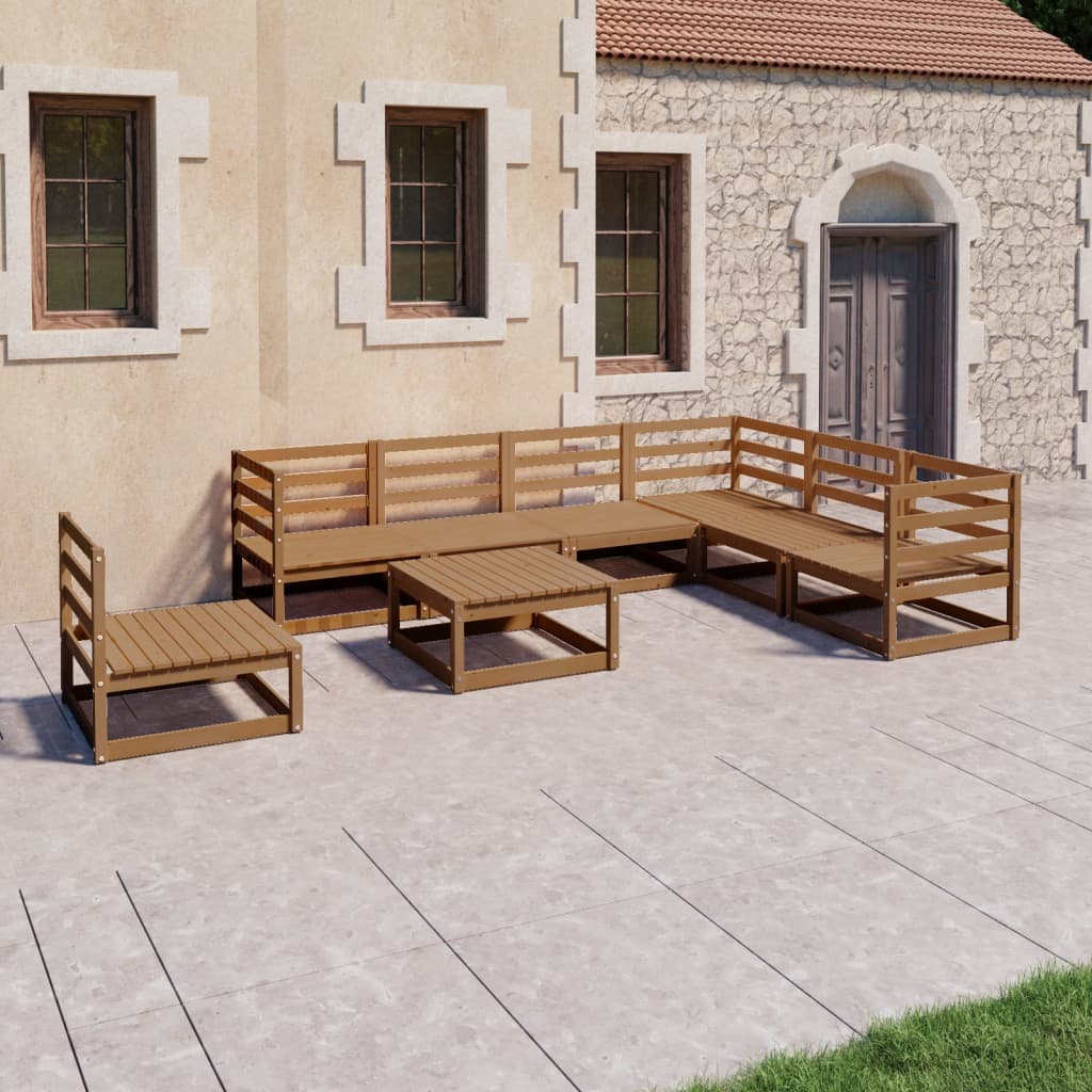 Salon de jardin 8 pcs marron miel bois de pin massif