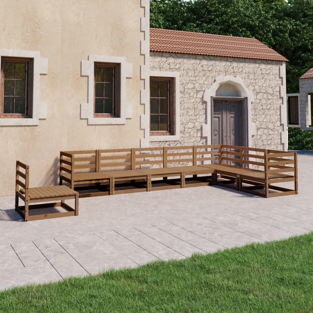 Salon de jardin 8 pcs marron miel bois de pin massif