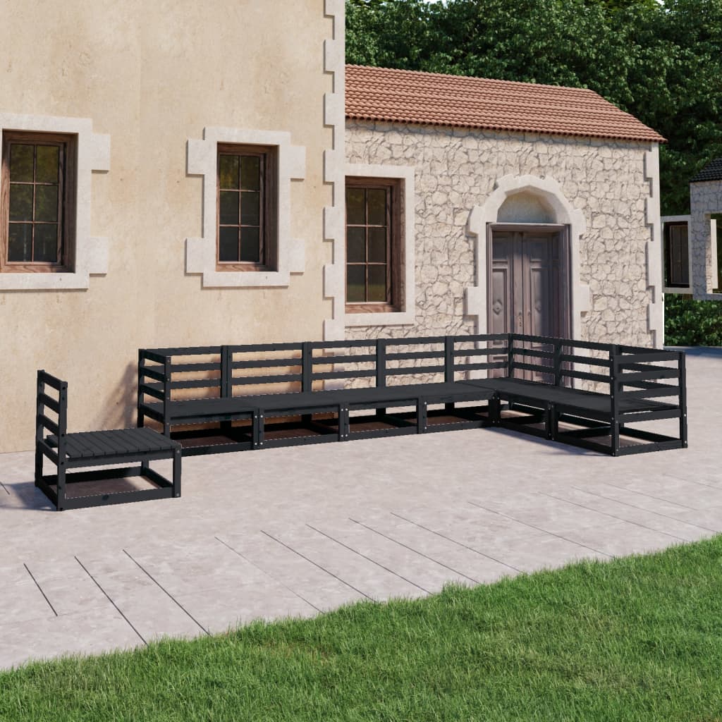 Salon de jardin 8 pcs noir bois de pin massif