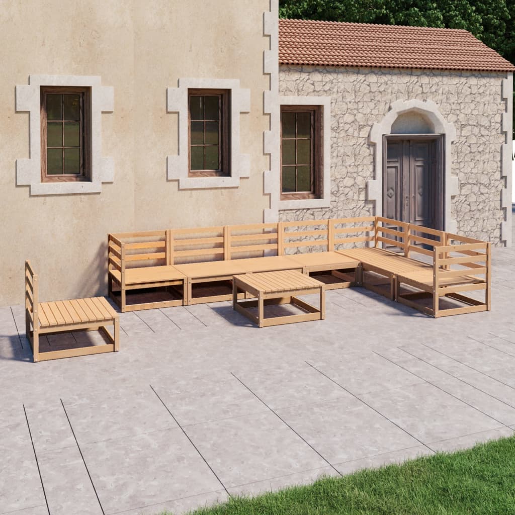 Salon de jardin 9 pcs bois de pin massif