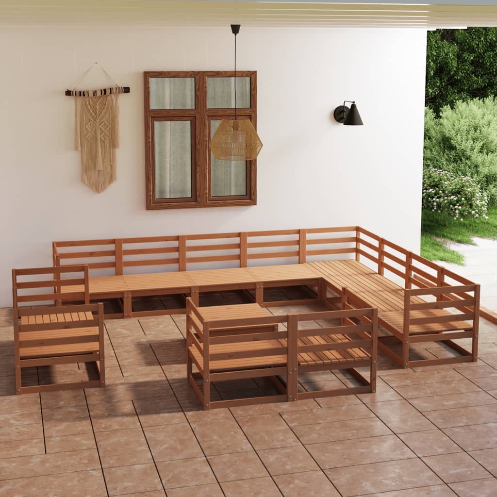 Salon de jardin 13 pcs marron miel bois de pin massif