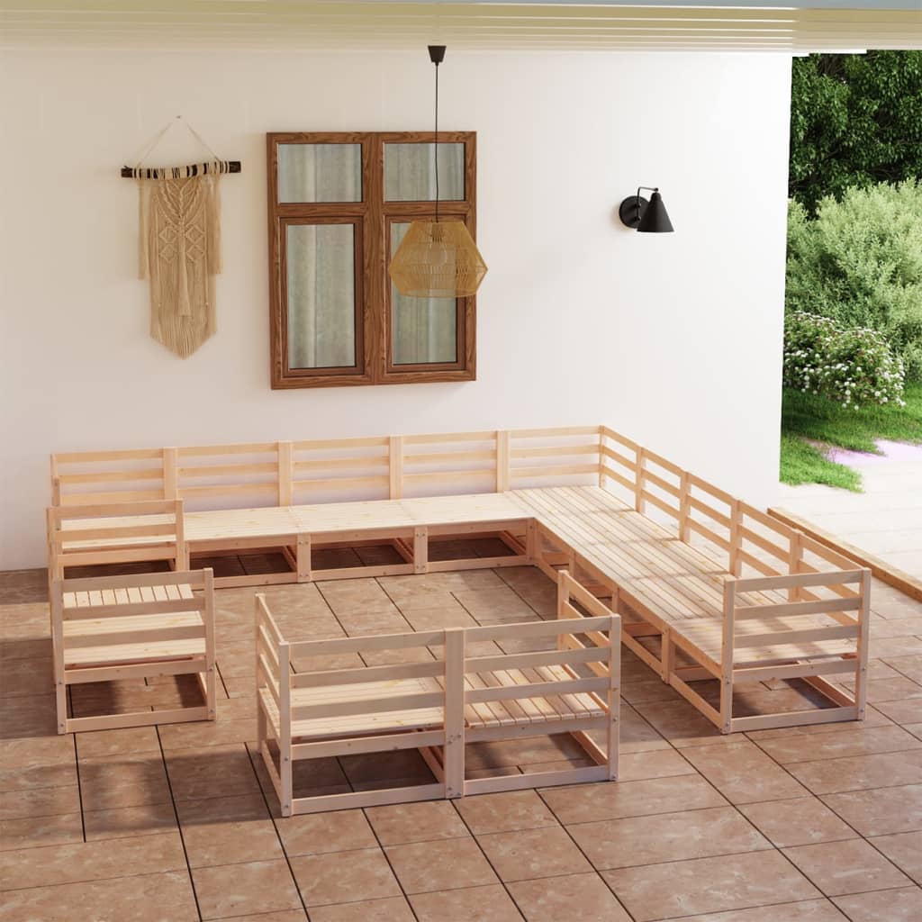 Salon de jardin 13 pcs bois de pin massif