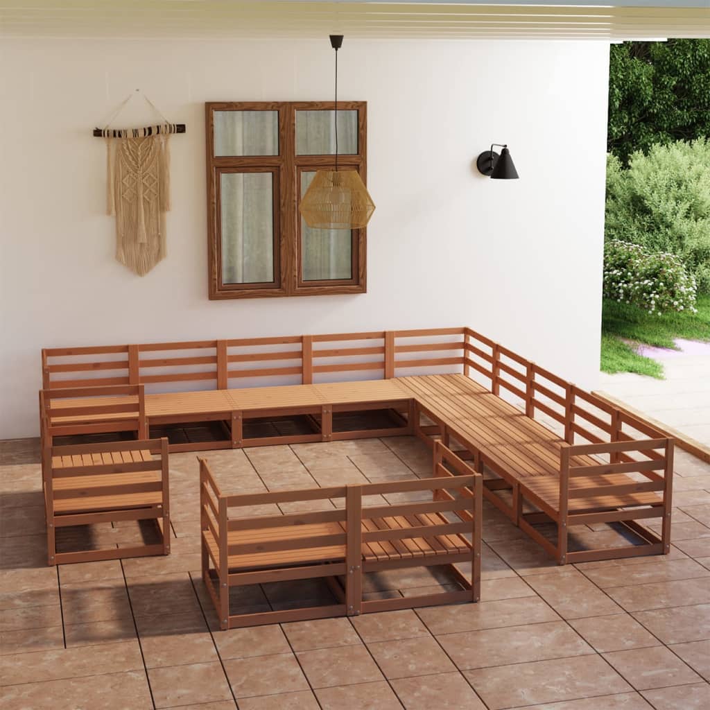 Salon de jardin 13 pcs bois de pin massif