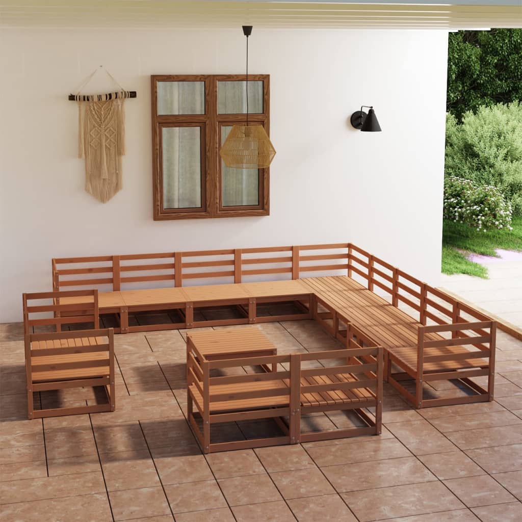 Salon de jardin 14 pcs bois de pin massif