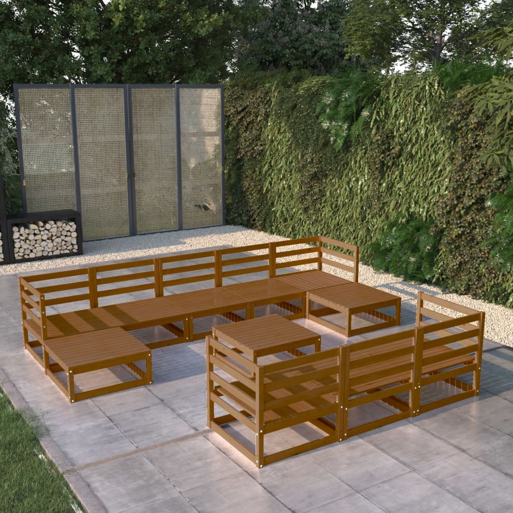 Salon de jardin 11 pcs bois de pin massif