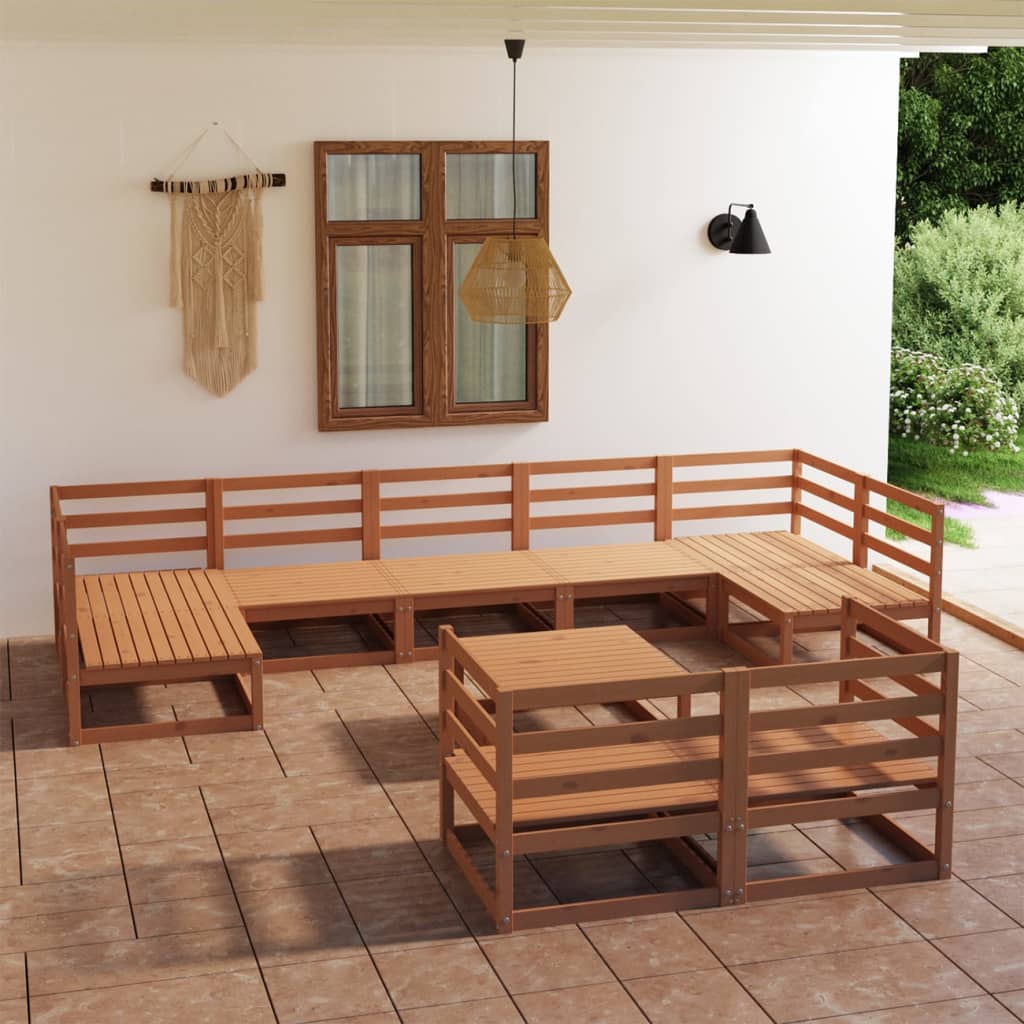 Salon de jardin 10 pcs bois de pin massif