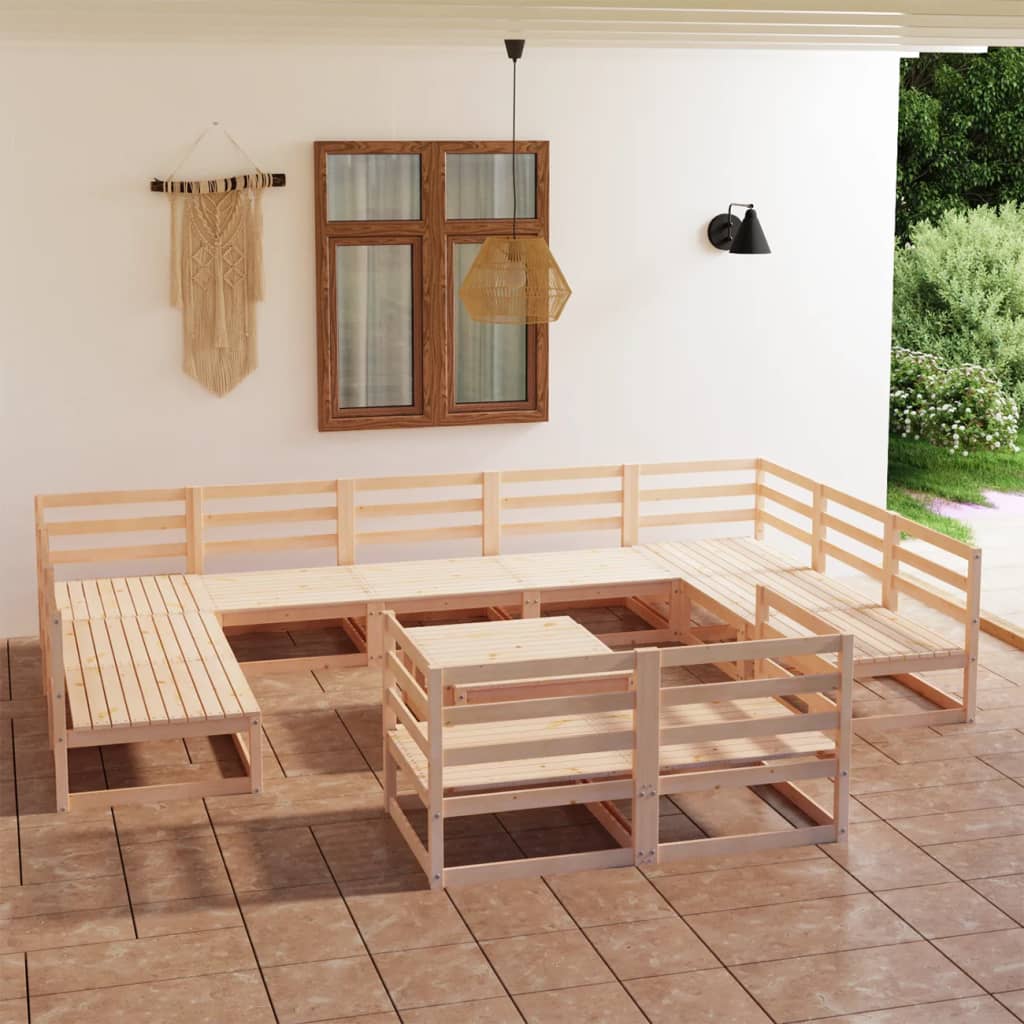 Salon de jardin 12 pcs bois de pin massif