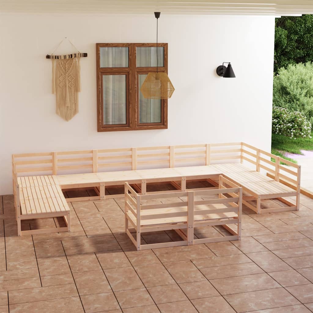 Salon de jardin 12 pcs bois de pin massif