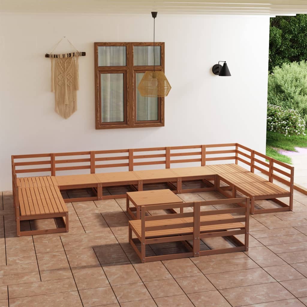 Salon de jardin 13 pcs bois de pin massif