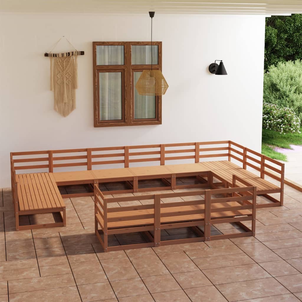 Salon de jardin 13 pcs bois de pin massif