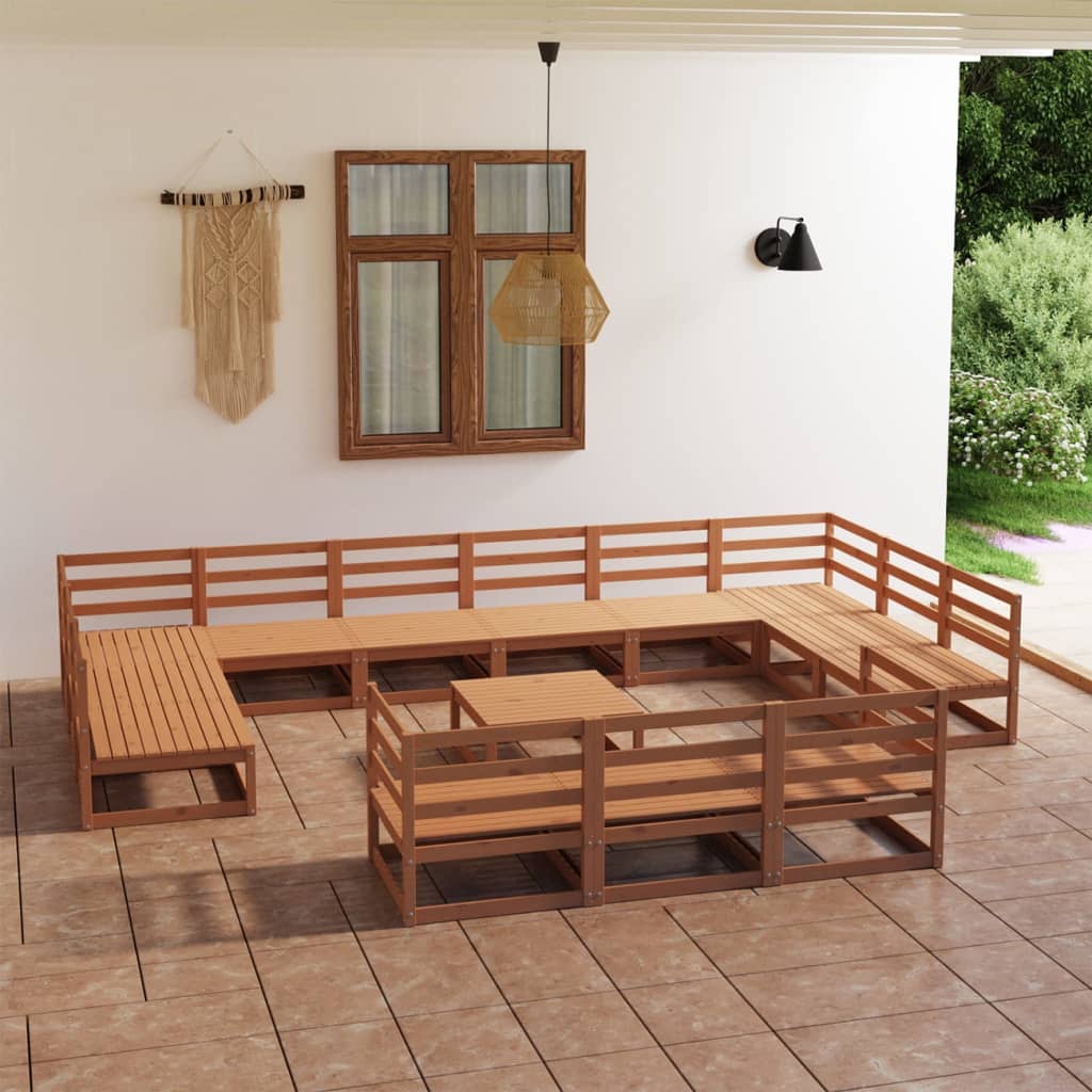 Salon de jardin 14 pcs bois de pin massif