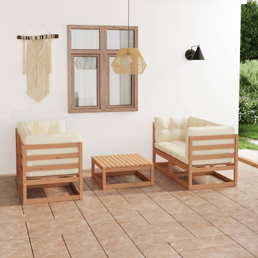 Salon de jardin 5 pcs avec coussins bois de pin massif