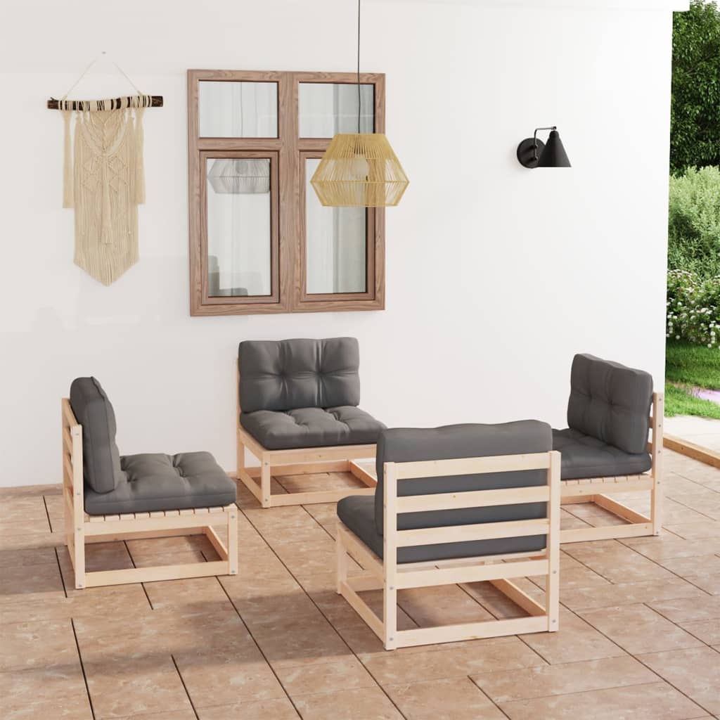 Salon de jardin 4 pcs avec coussins Bois de pin massif