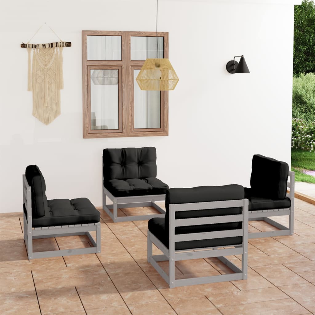 Salon de jardin 4 pcs avec coussins Bois de pin massif