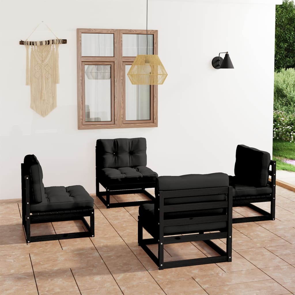 Salon de jardin 4 pcs avec coussins Bois de pin massif