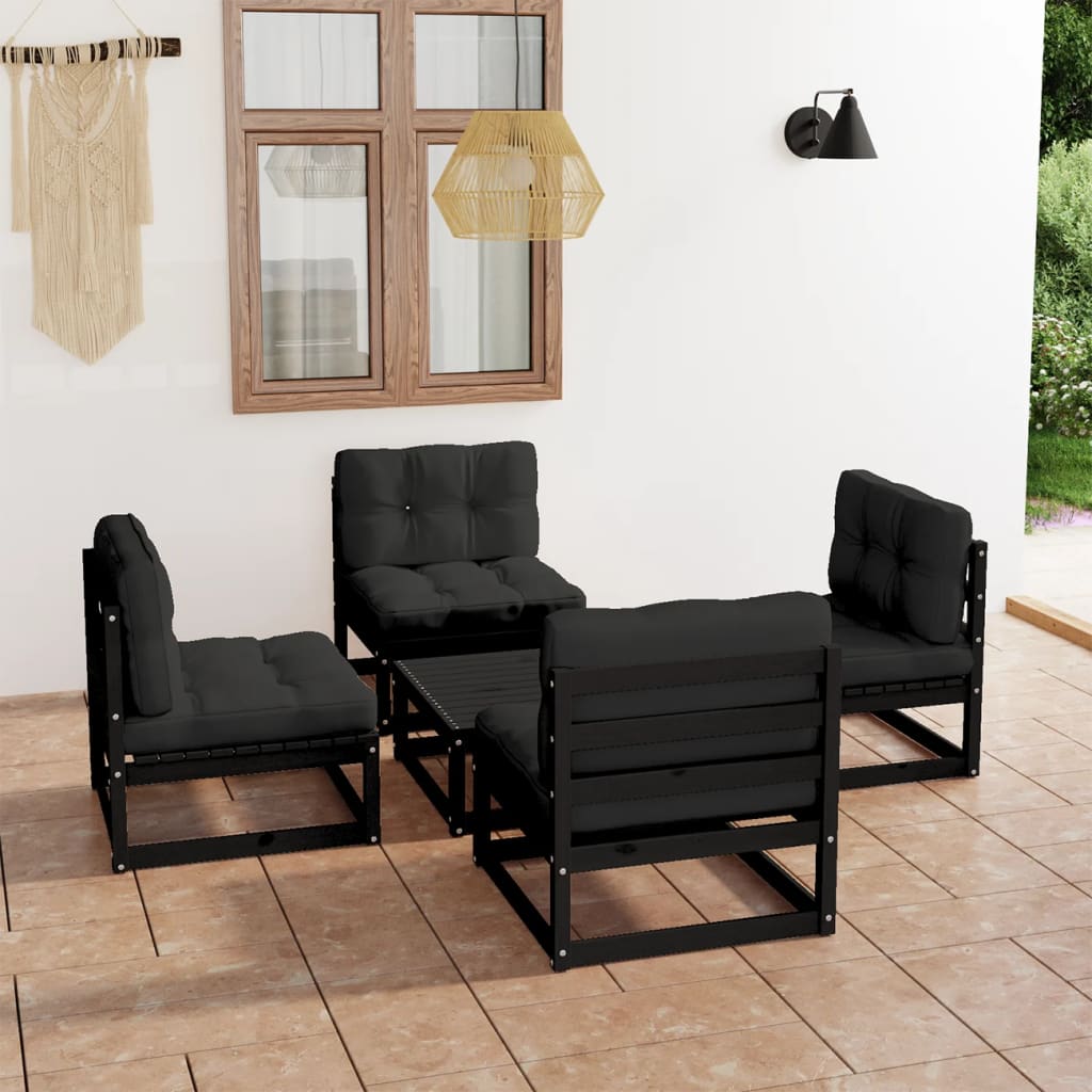 Salon de jardin 5 pcs avec coussins Bois de pin massif