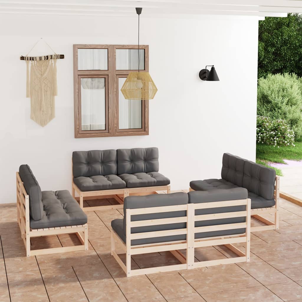 Salon de jardin 8 pcs avec coussins Bois de pin massif