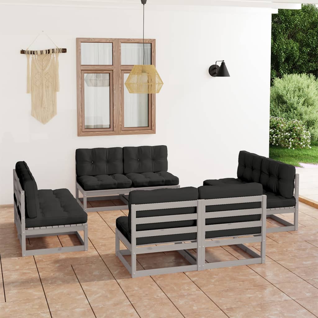 Salon de jardin 8 pcs avec coussins Bois de pin massif