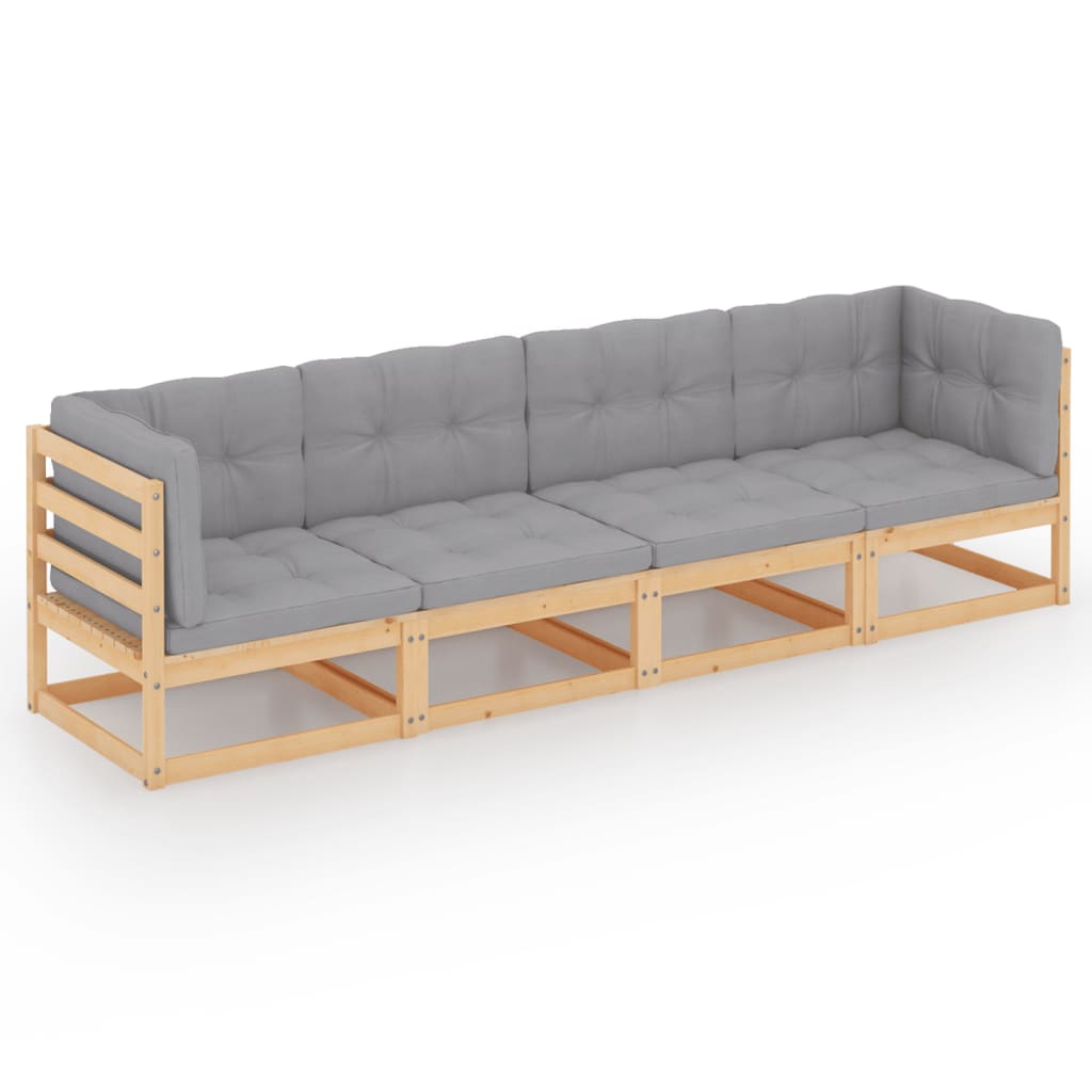 4 -place garden sofa with solid pine wood cushions