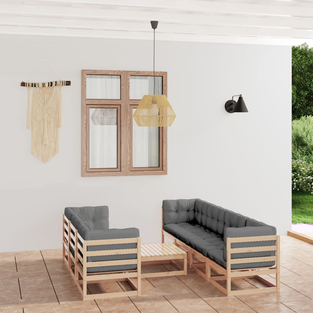 Salon de jardin 8 pcs avec coussins Bois de pin massif